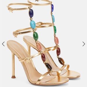 Gianvito Rossi Gold Heels with Multicolor Beads